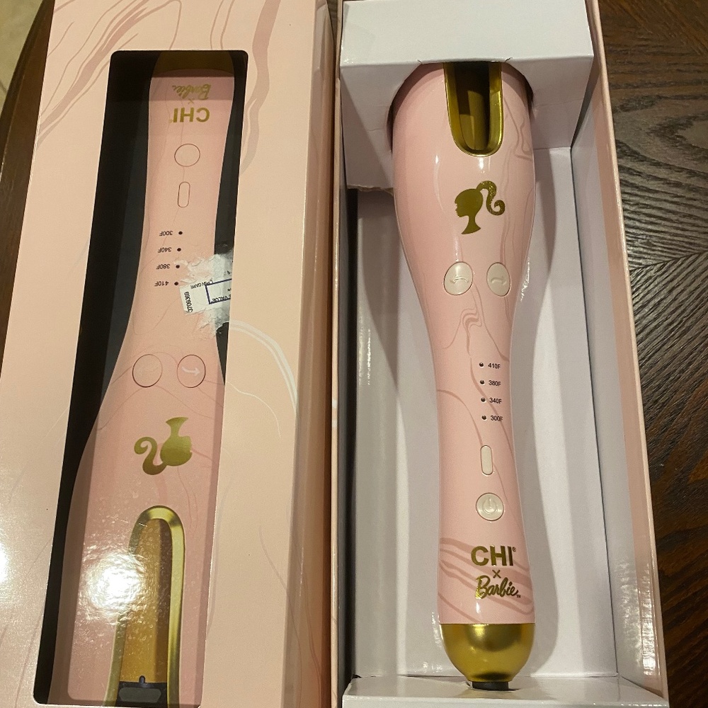Chi Authentic Limited Ed Pink Barbie Hair Curler Ceramic Rotating Curling FullSz